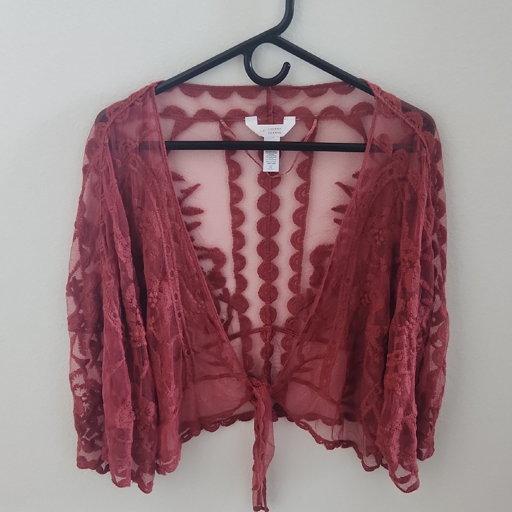 Lauren Conrad Red Lace Tie-Front Top